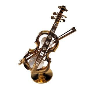 Violin Mascot Austrian Crystal 24K Gold Plated Music Instrument Figurine 3.5"